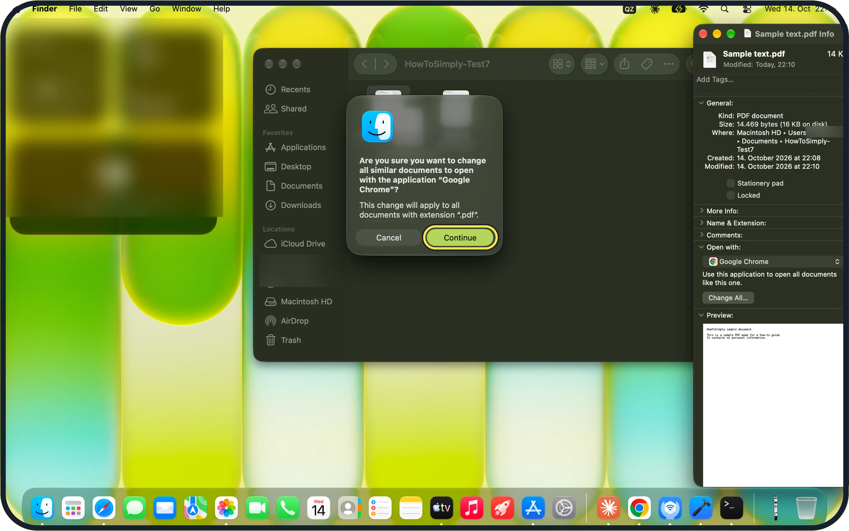Mac screenshot: Click Continue