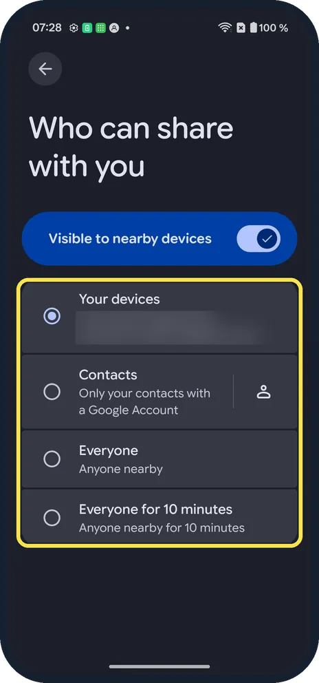 Android screenshot: Choose who