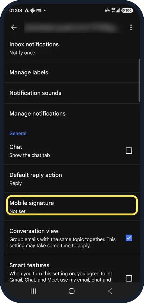 Screenshot from the guide: How to change your signature in the Gmail app on Android