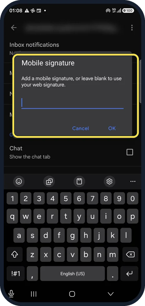 Android screenshot: Type the signature