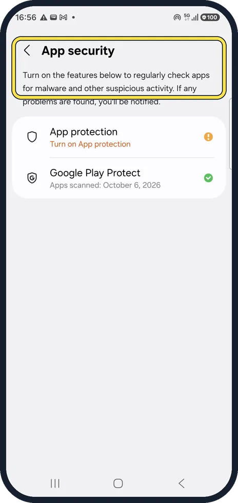 Android screenshot: Open App security