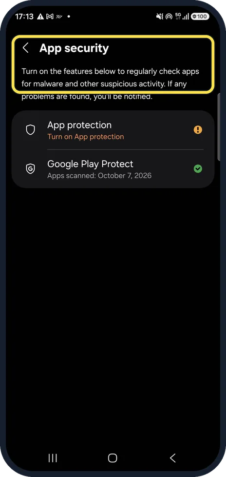 Android screenshot: Open App security