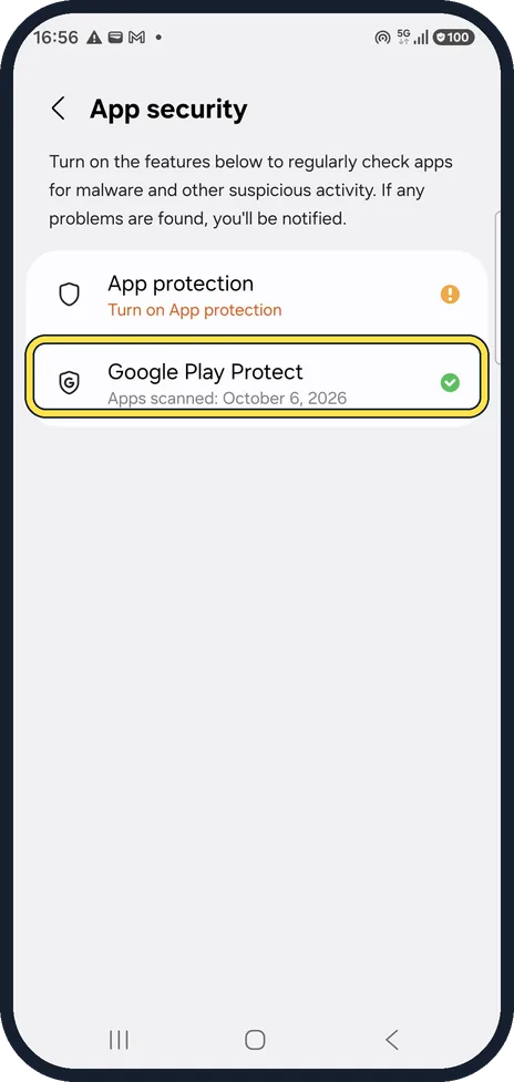 Android screenshot: Check Google Play Protect