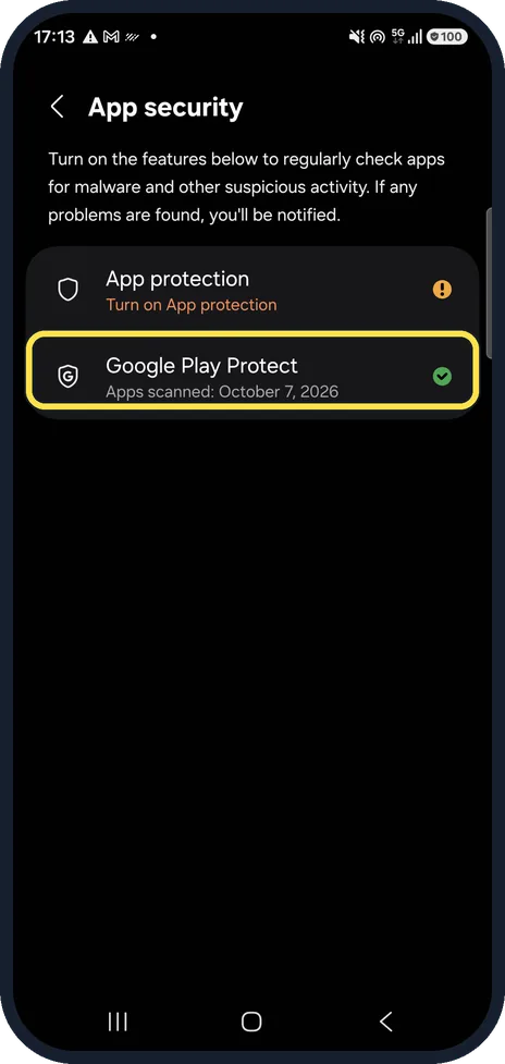 Android screenshot: Check Google Play Protect