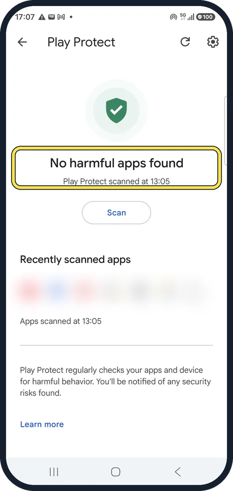 Android screenshot: Read the result