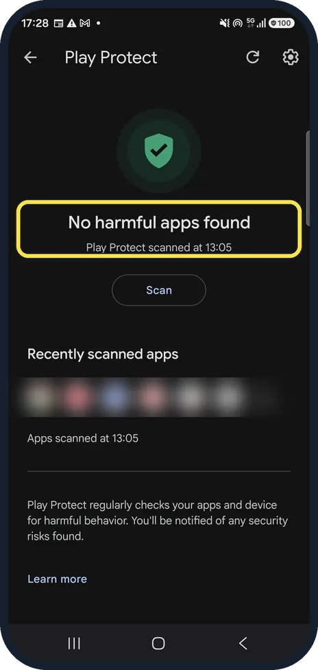 Android screenshot: Read the result