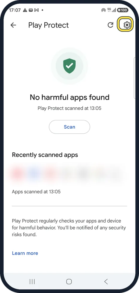 Android screenshot: Check that scanning is on