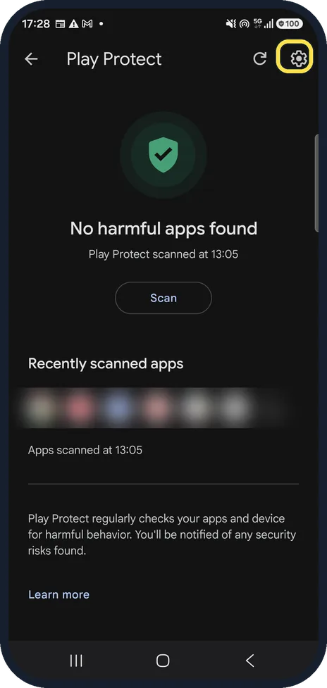 Android screenshot: Check that scanning is on