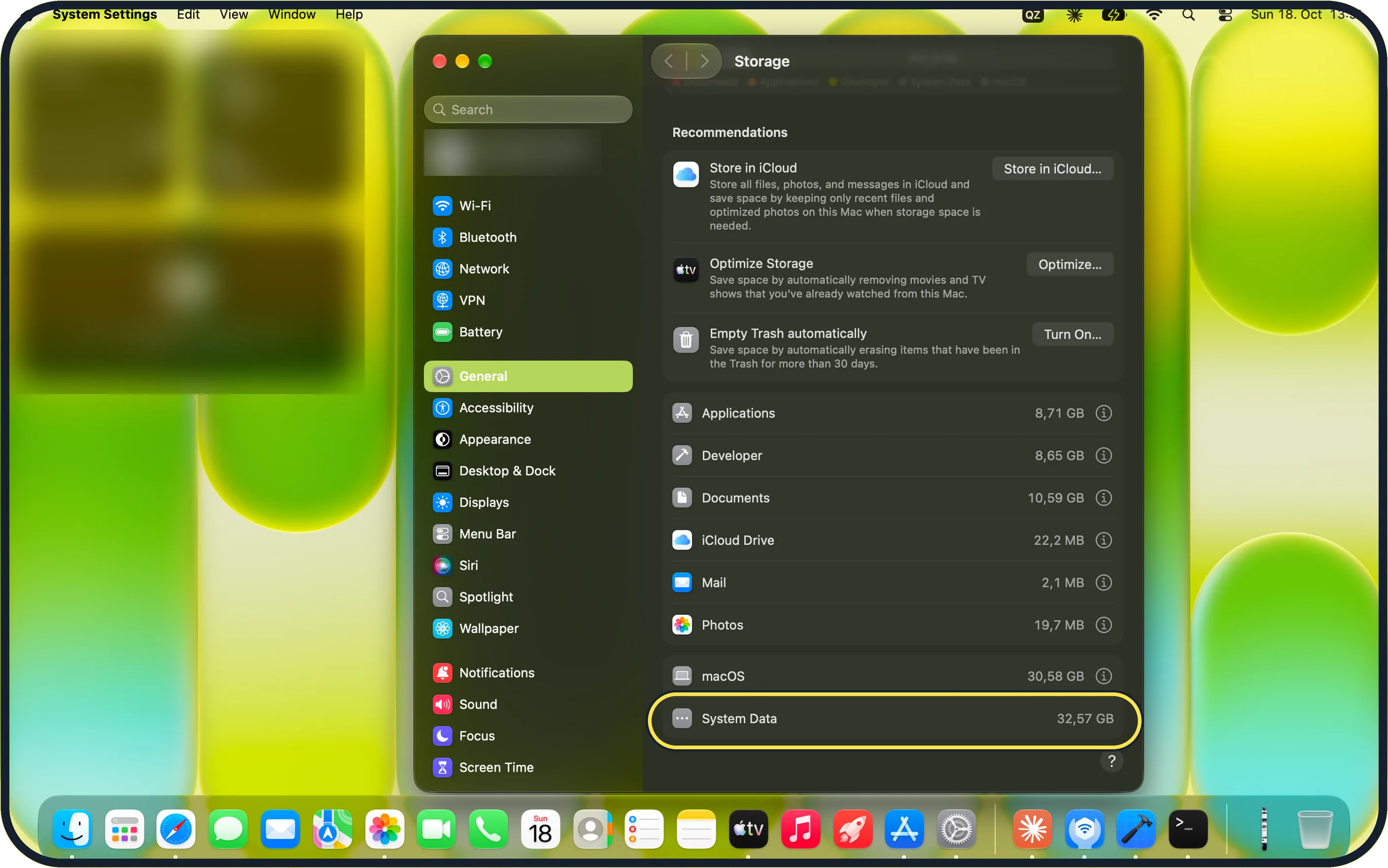 Mac screenshot: Find System Data