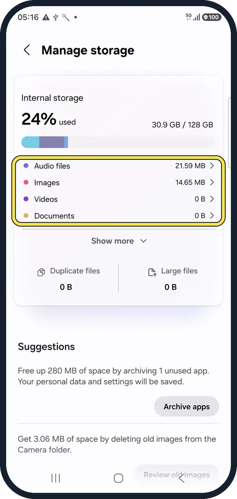 Android screenshot: See what takes the space