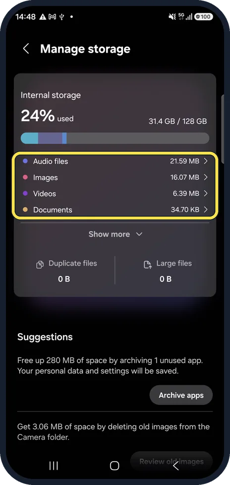Android screenshot: See what takes the space