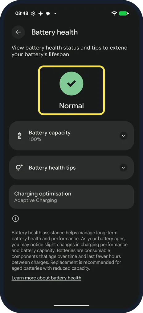 Android screenshot: Read the status