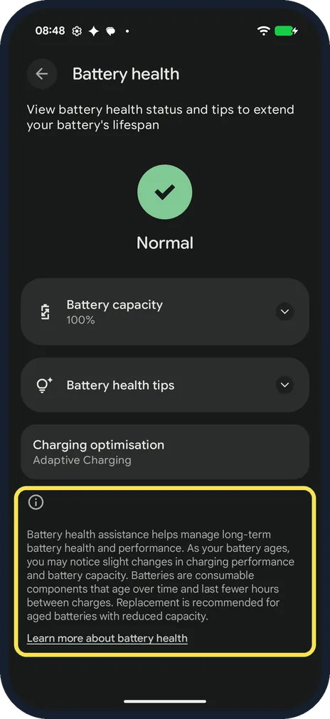 Android screenshot: Read the note
