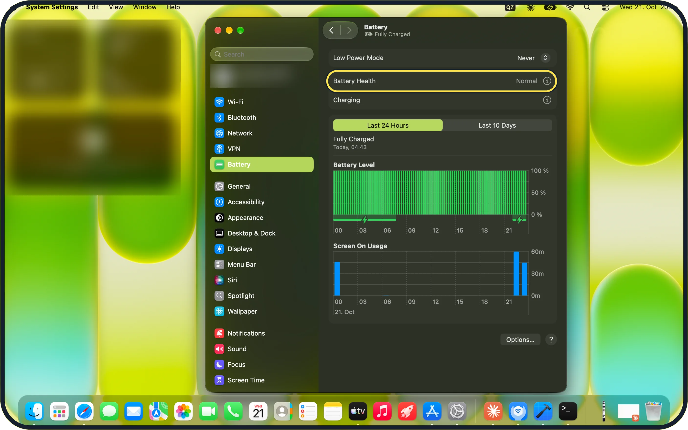 Mac screenshot: Click Battery, then the i next to Battery Health