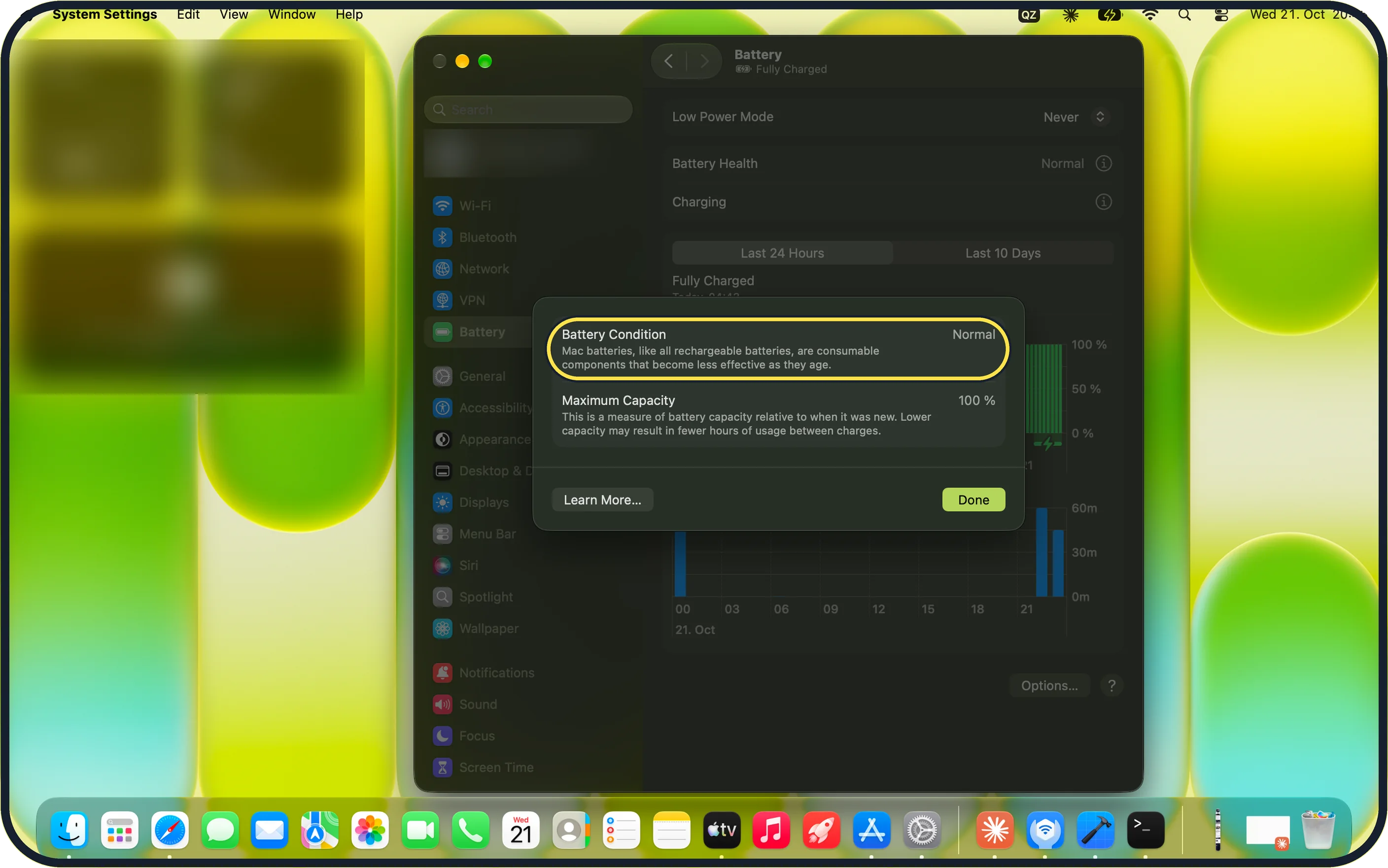 Mac screenshot: Read Battery Condition and Maximum Capacity