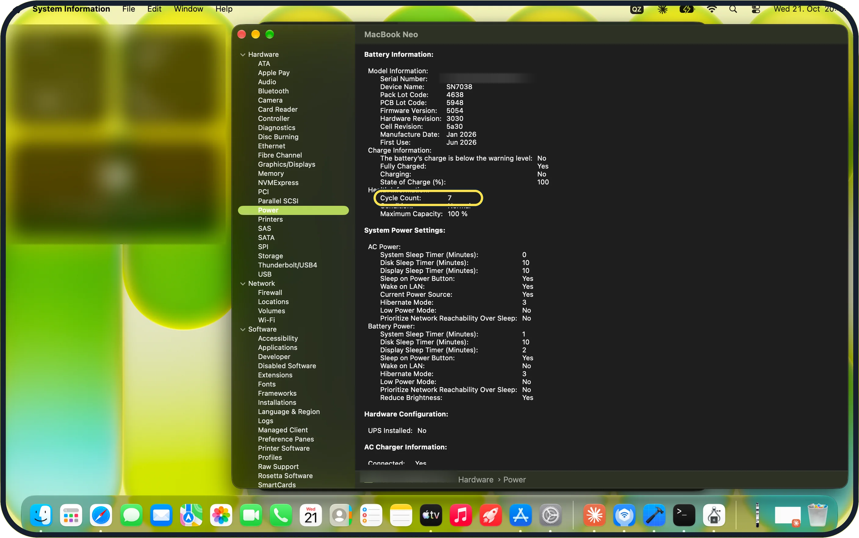 Mac screenshot: Check the cycle count
