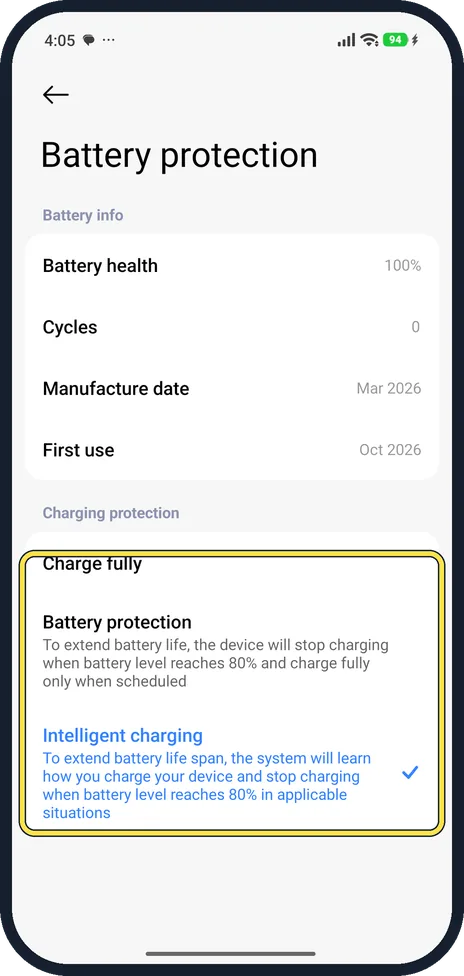 Android screenshot: Choose how it charges