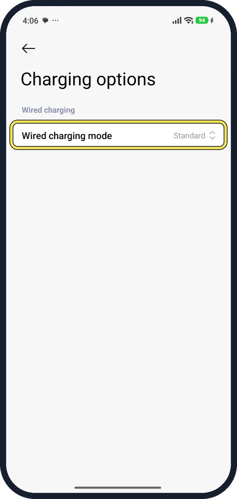 Android screenshot: Check the charging mode
