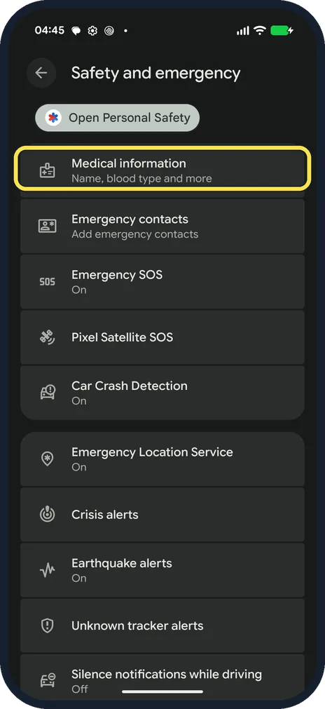 Screenshot from the guide: How to check Emergency SOS and safety settings on a Google Pixel (Android 17)