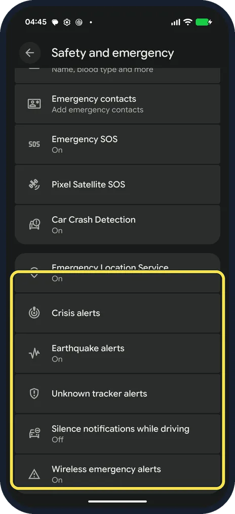 Android screenshot: Check the alerts
