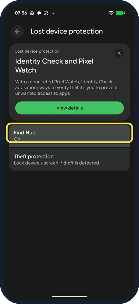 Android screenshot: Open Lost device protection