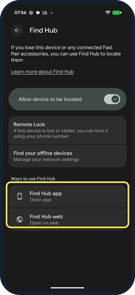 Android screenshot: Know where to find it