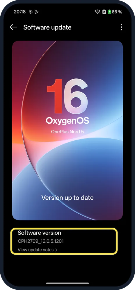 Android screenshot: Check the version
