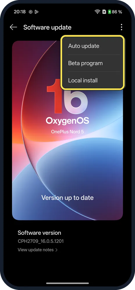 Android screenshot: Auto update and more