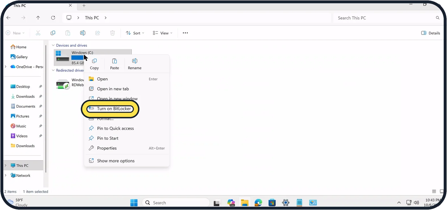 Windows screenshot: Or right-click the drive
