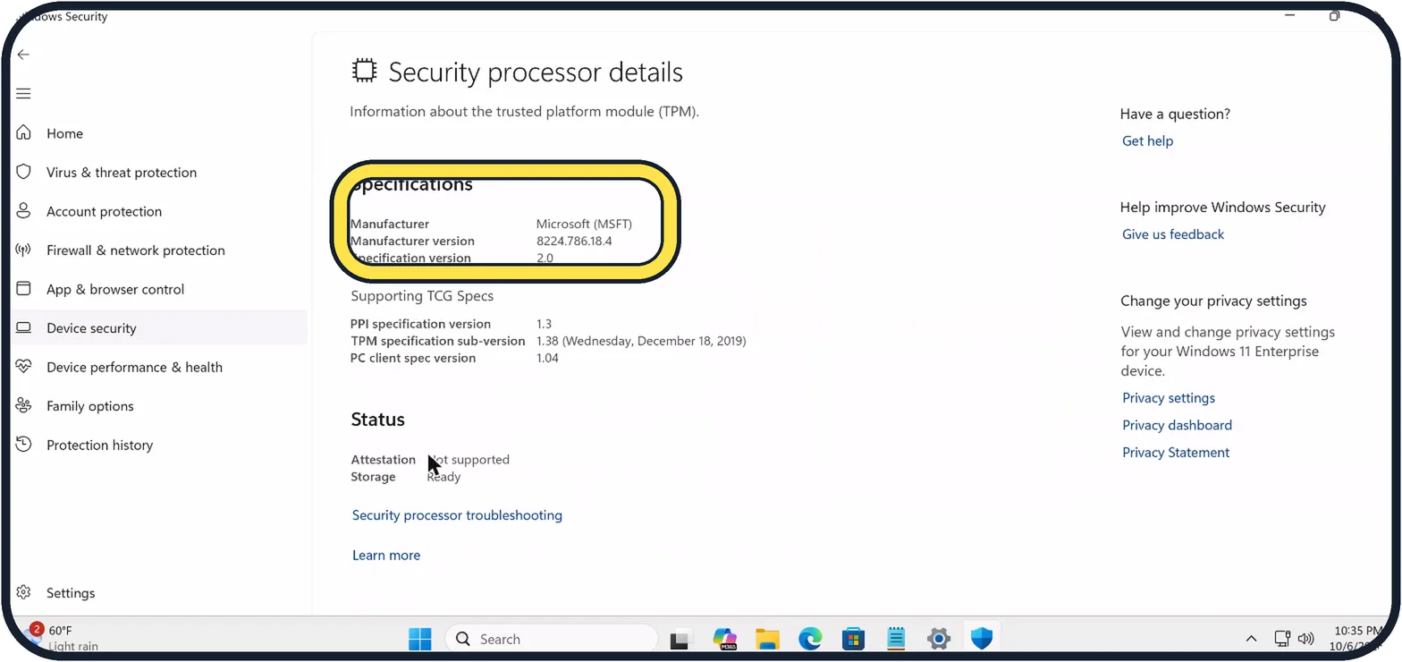 Windows screenshot: Read Specification version