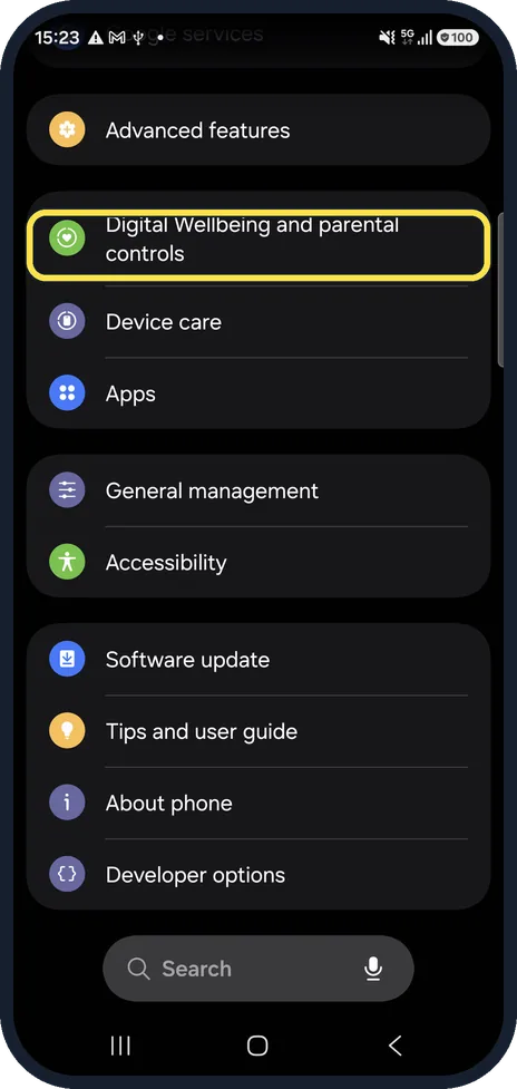 Android screenshot: Open Digital Wellbeing