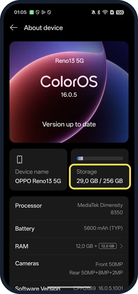 Android screenshot: Tap Storage