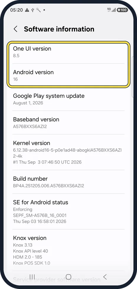 Android screenshot: Open Software information