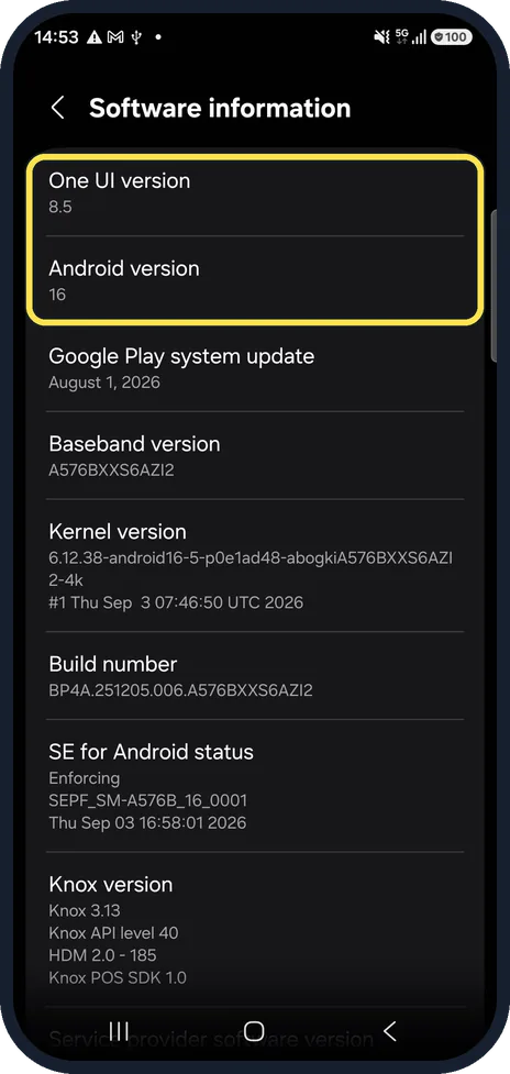 Android screenshot: Open Software information