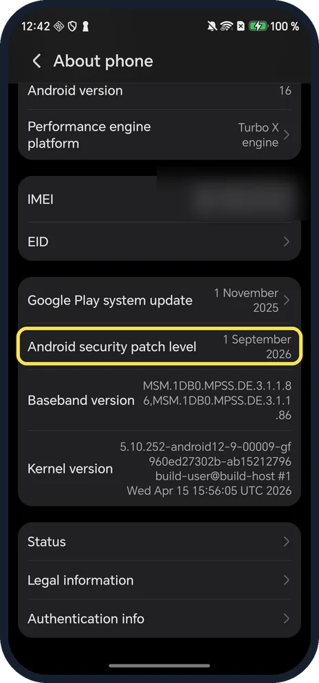 Android screenshot: Read Android security patch level