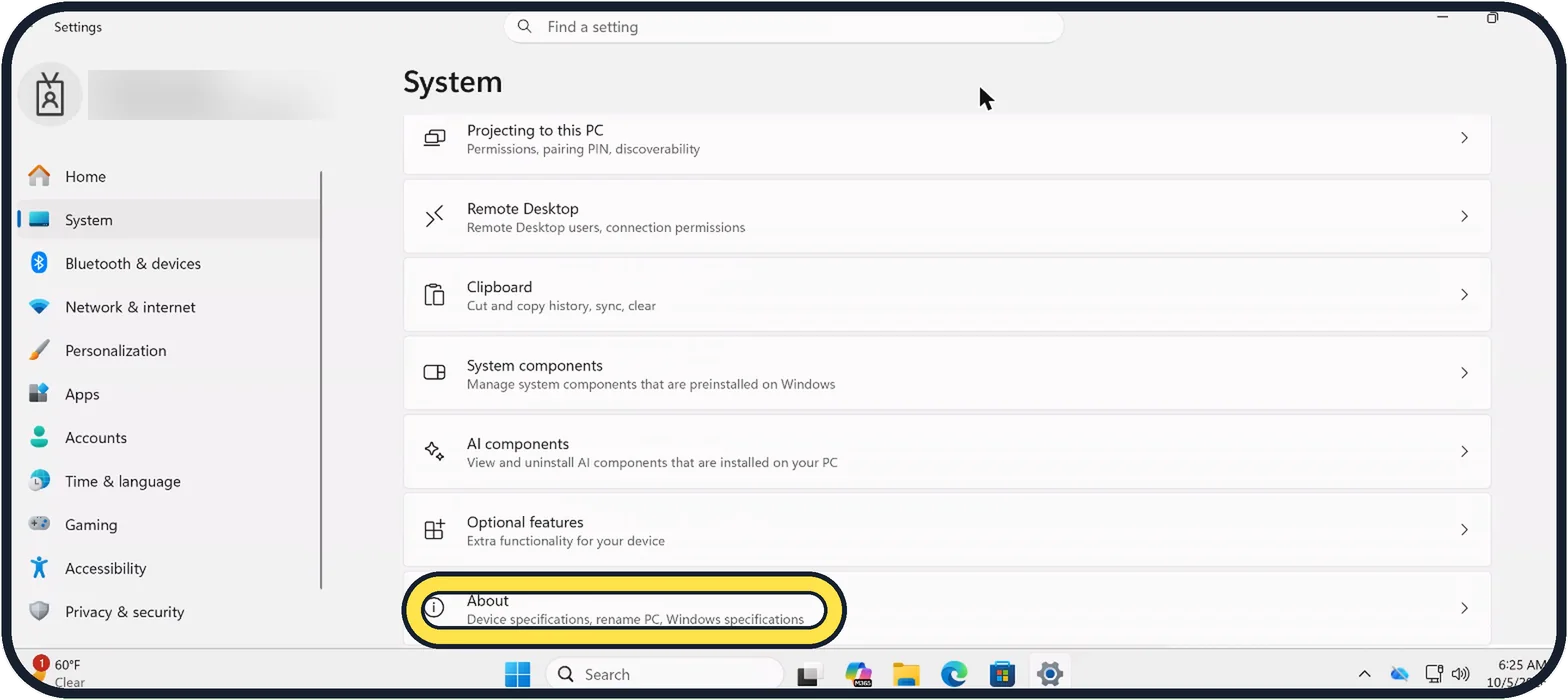Screenshot from the guide: How to check the specs of a Windows 11 PC