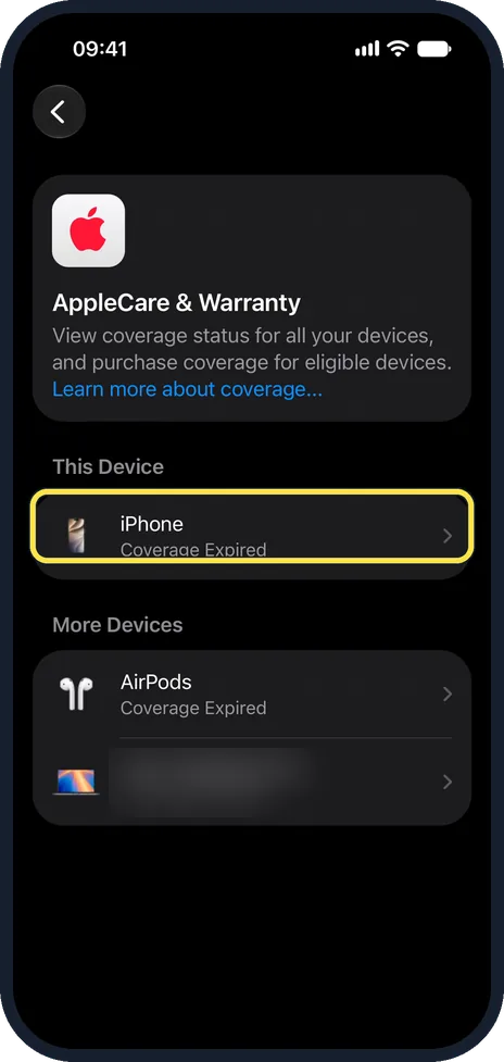 iPhone screen: Tap the device