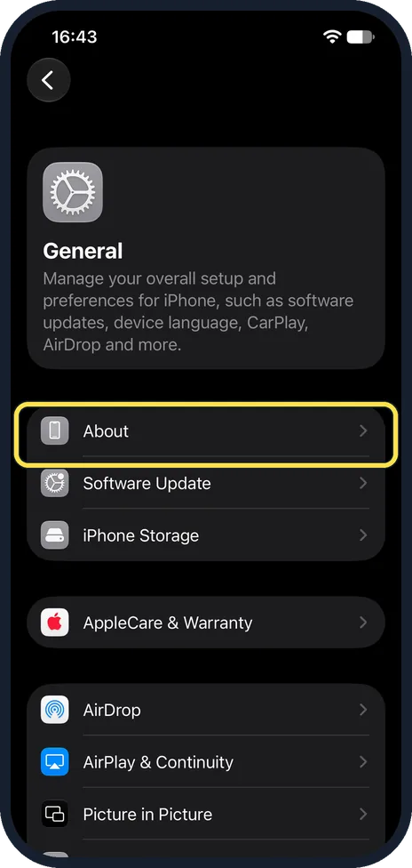 Screenshot from the guide: How to check your iOS version and free storage on iPhone