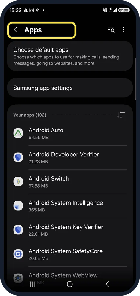 Android screenshot: Open Apps