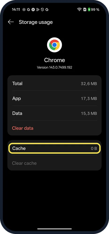 Android screenshot: Check it says 0 B