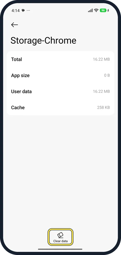 Android screenshot: Tap Clear data