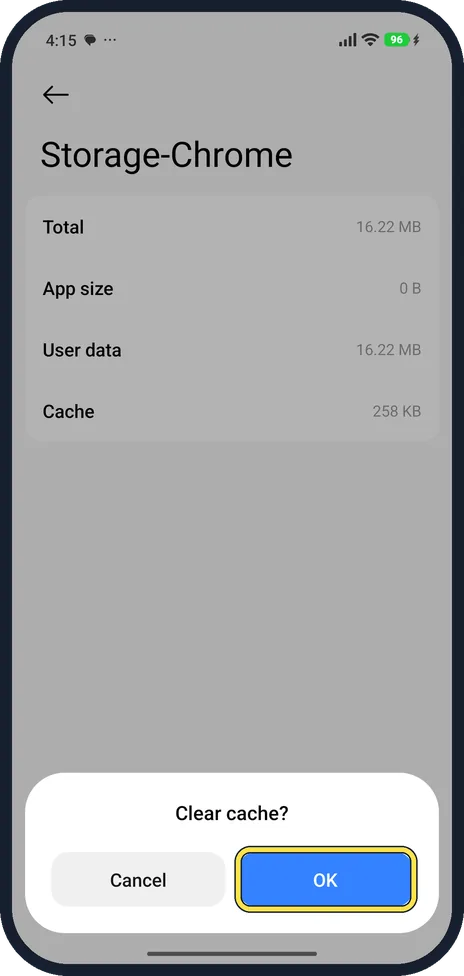 Android screenshot: Tap OK