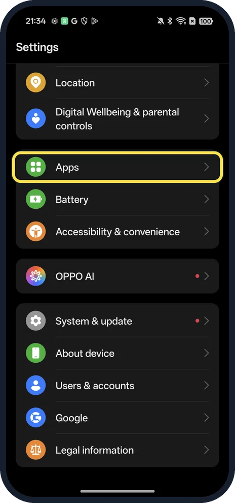 Screenshot from the guide: How to clear app cache on an OPPO phone (ColorOS 16)