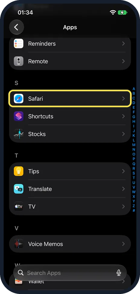 iPhone screen: Tap Safari
