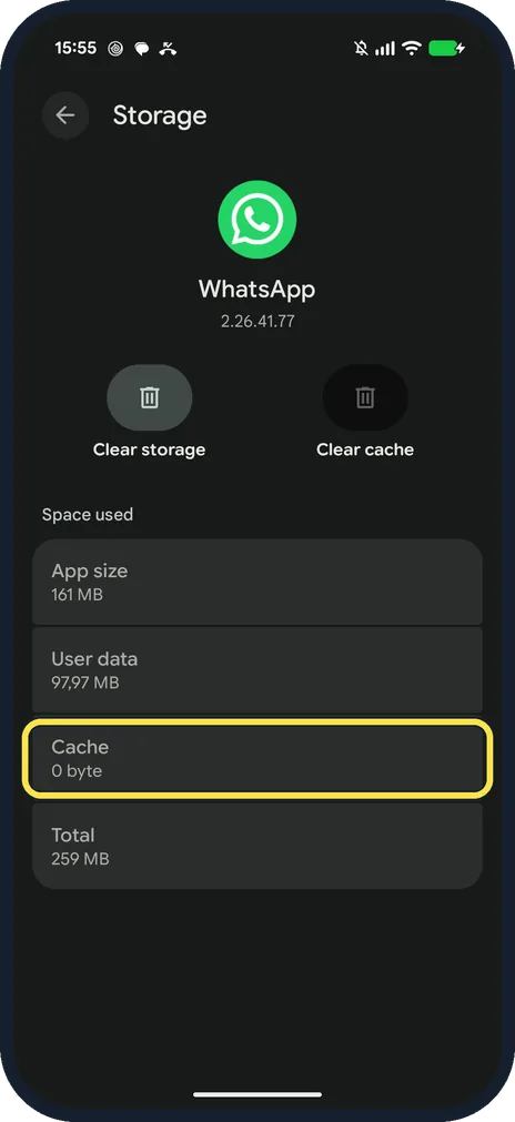 Android screenshot: Check the cache is empty