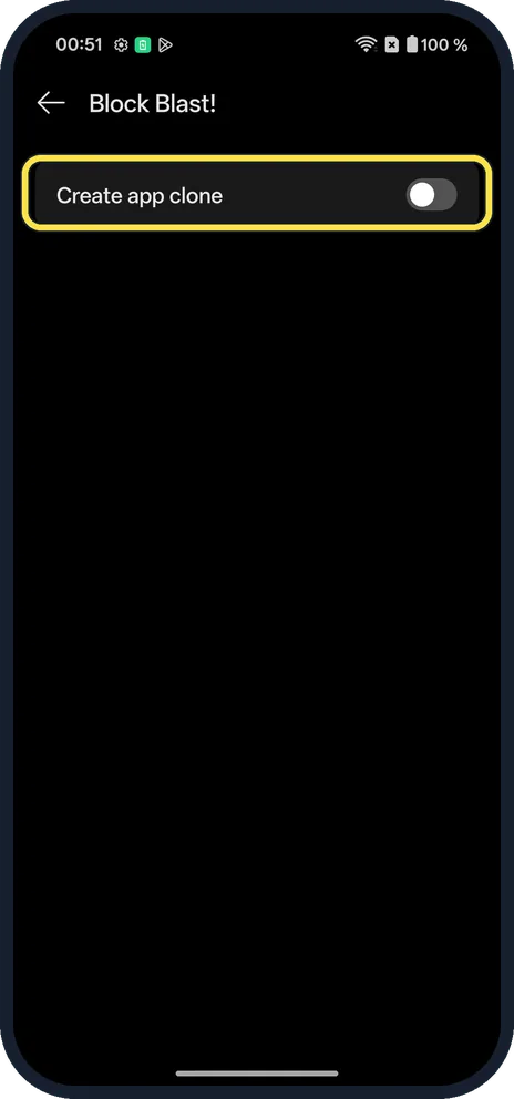Android screenshot: Create the clone