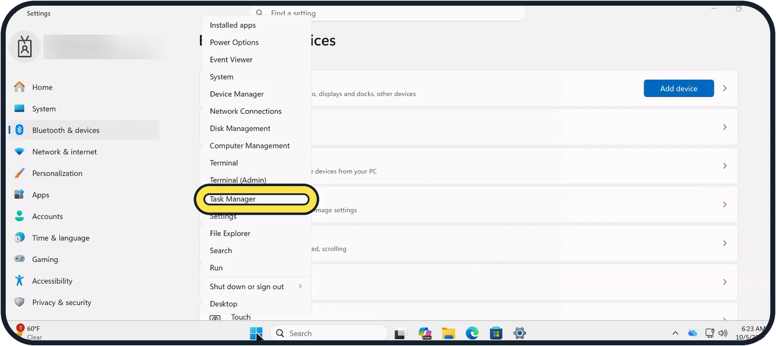 Screenshot from the guide: How to close a frozen program on Windows 11