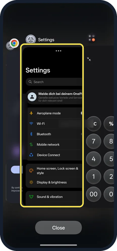 Screenshot from the guide: How to close all apps on a OnePlus (OxygenOS 16)