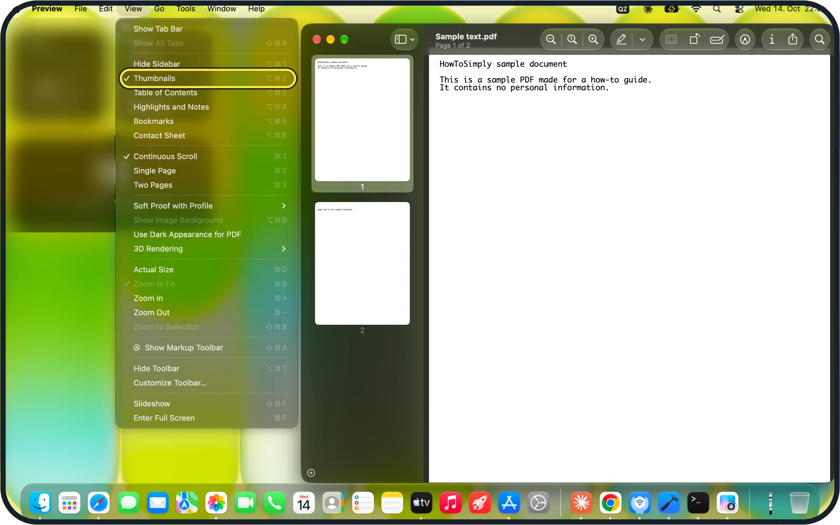 Mac screenshot: Show the page thumbnails