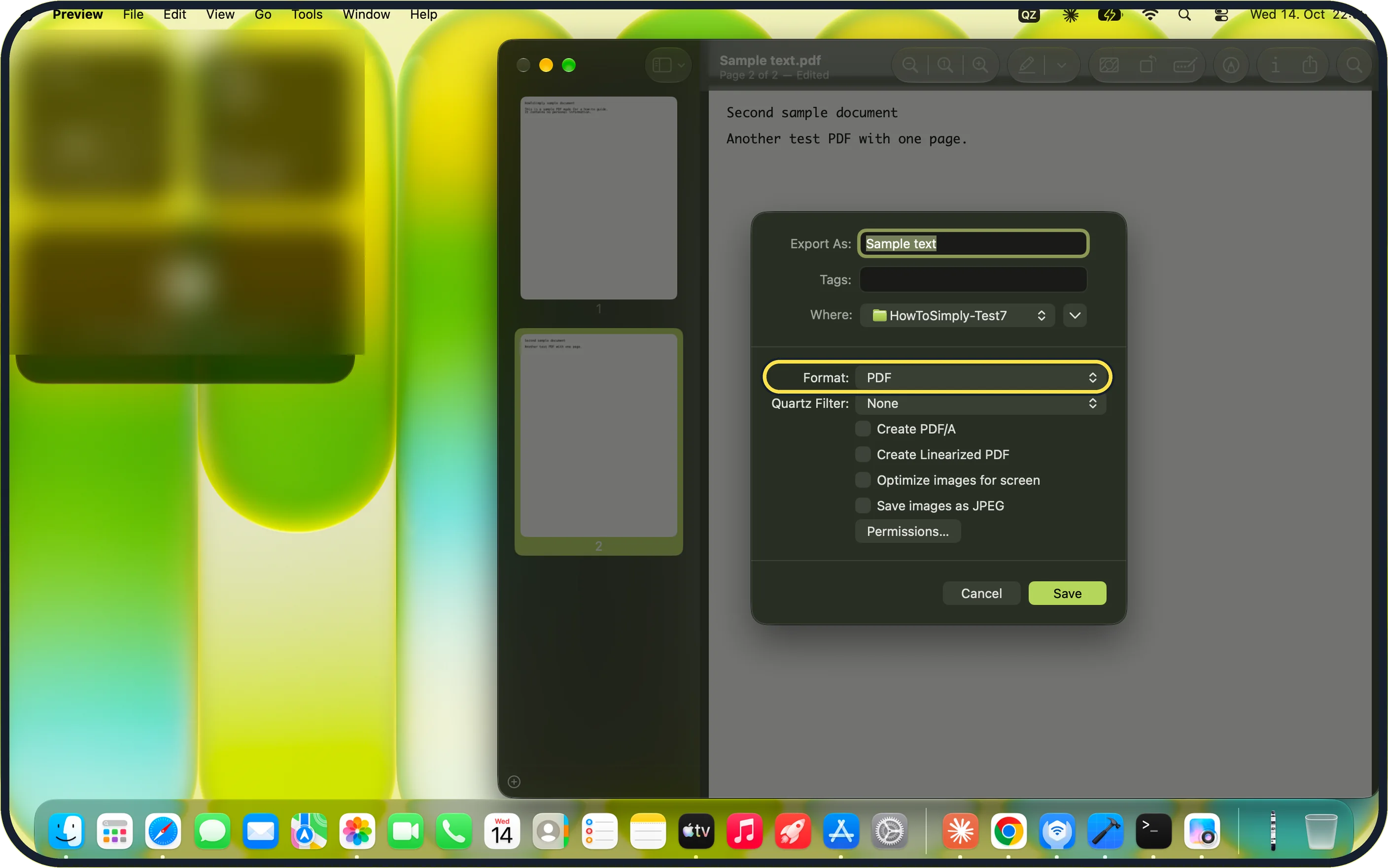 Mac screenshot: Save the result